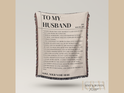 "To My Husband" Wedding Vow Blanket