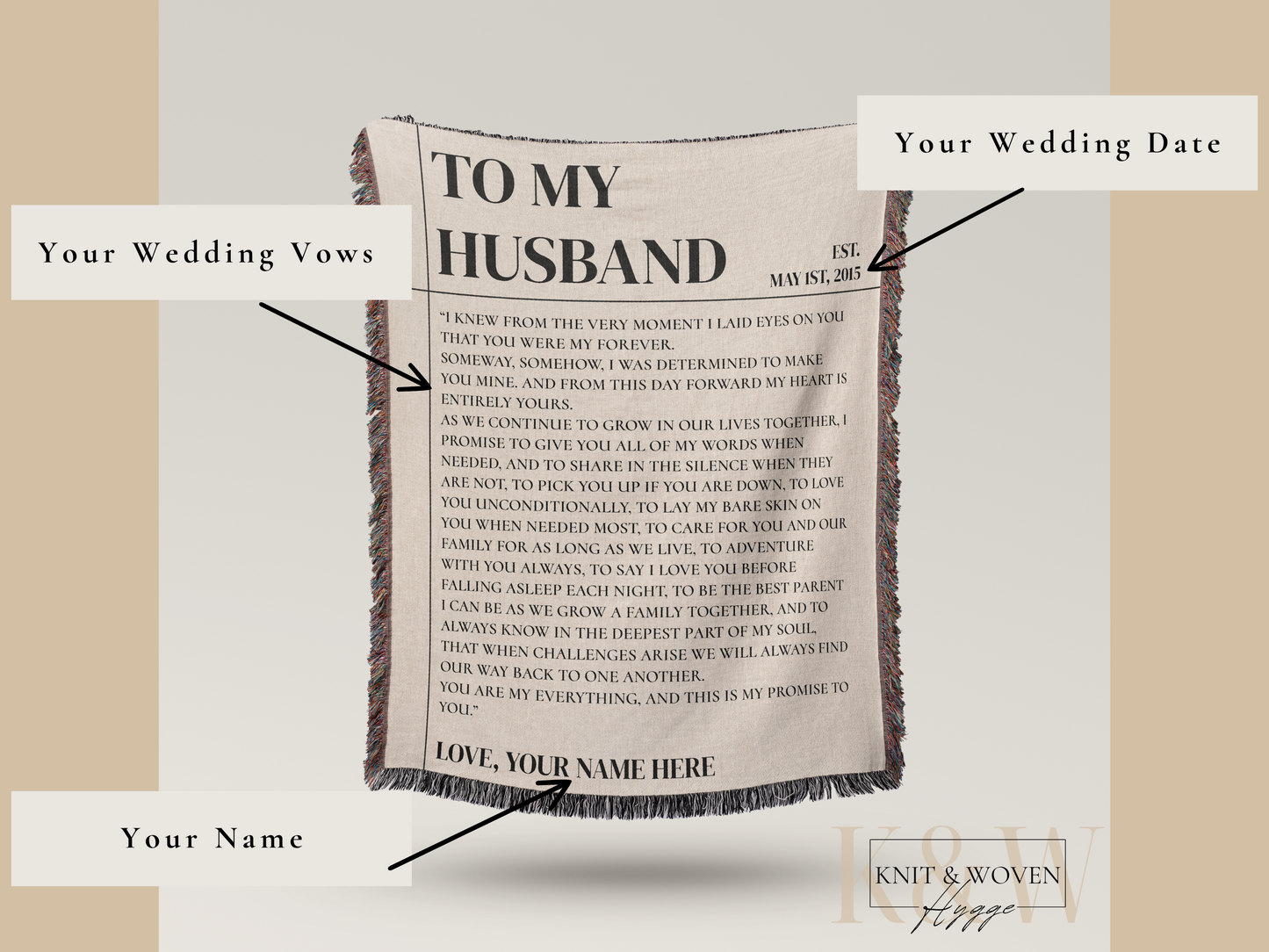 "To My Husband" Wedding Vow Blanket