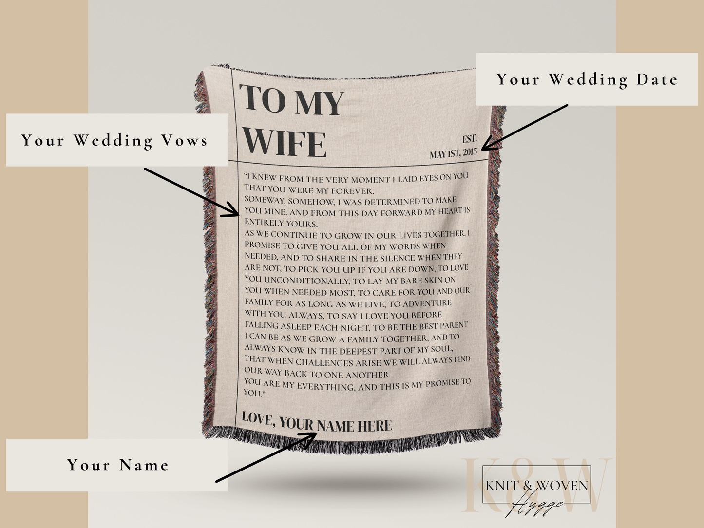 "To My Wife" Wedding Vow Blanket