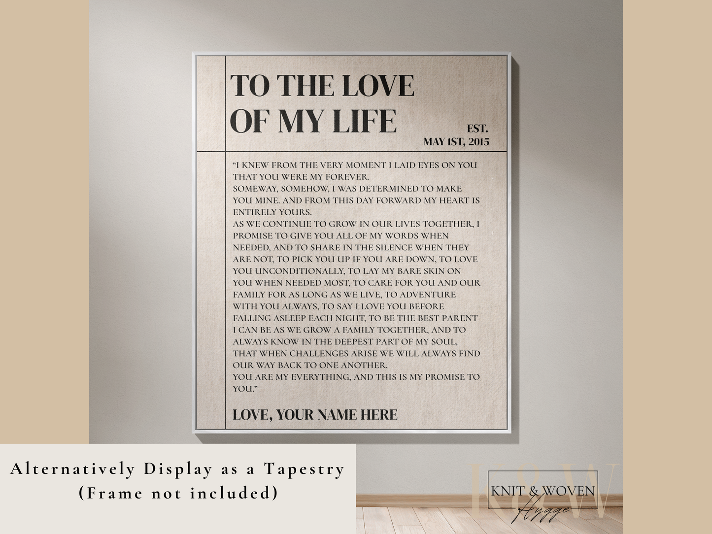 "To The Love of My Life" Wedding Vow Blanket