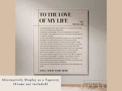 "To The Love of My Life" Wedding Vow Blanket