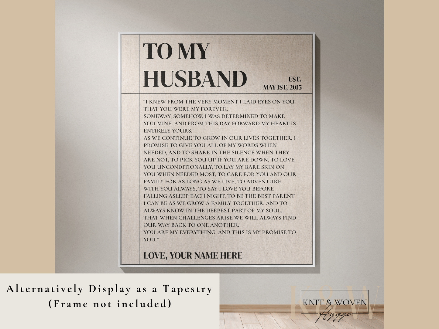 "To My Husband" Wedding Vow Blanket