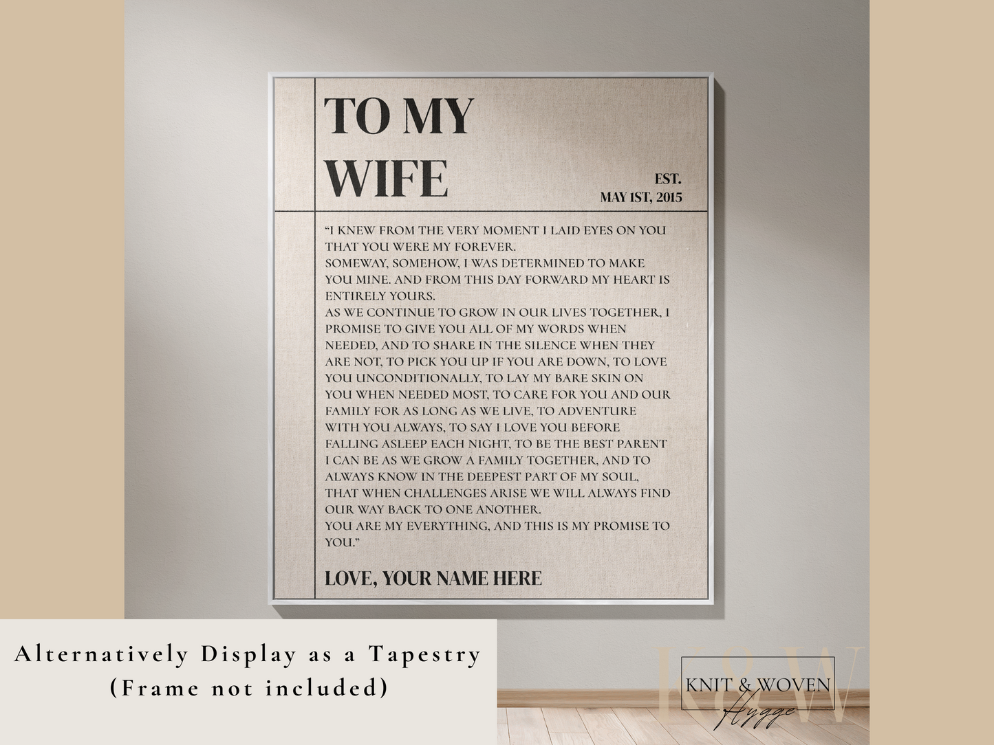 "To My Wife" Wedding Vow Blanket