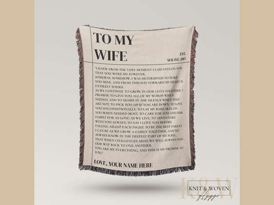 "To My Wife" Wedding Vow Blanket