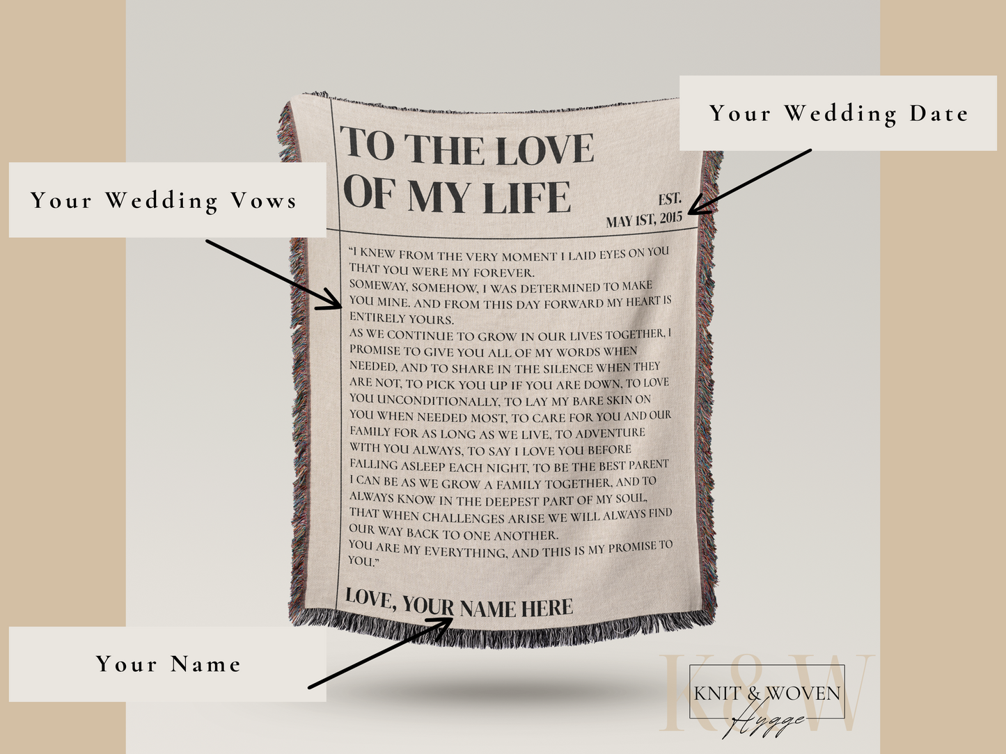 "To The Love of My Life" Wedding Vow Blanket